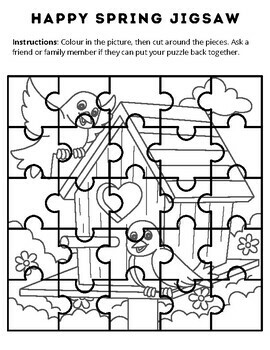 Happy spring coloring puzzles spring jigsaw puzzles coloring sheets by qetsy