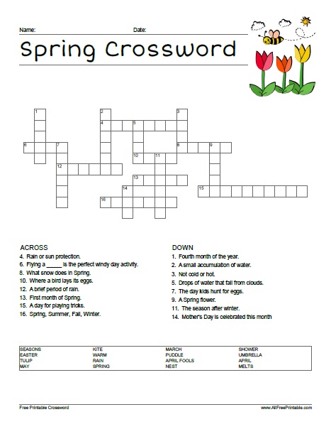 Spring crossword â free printable