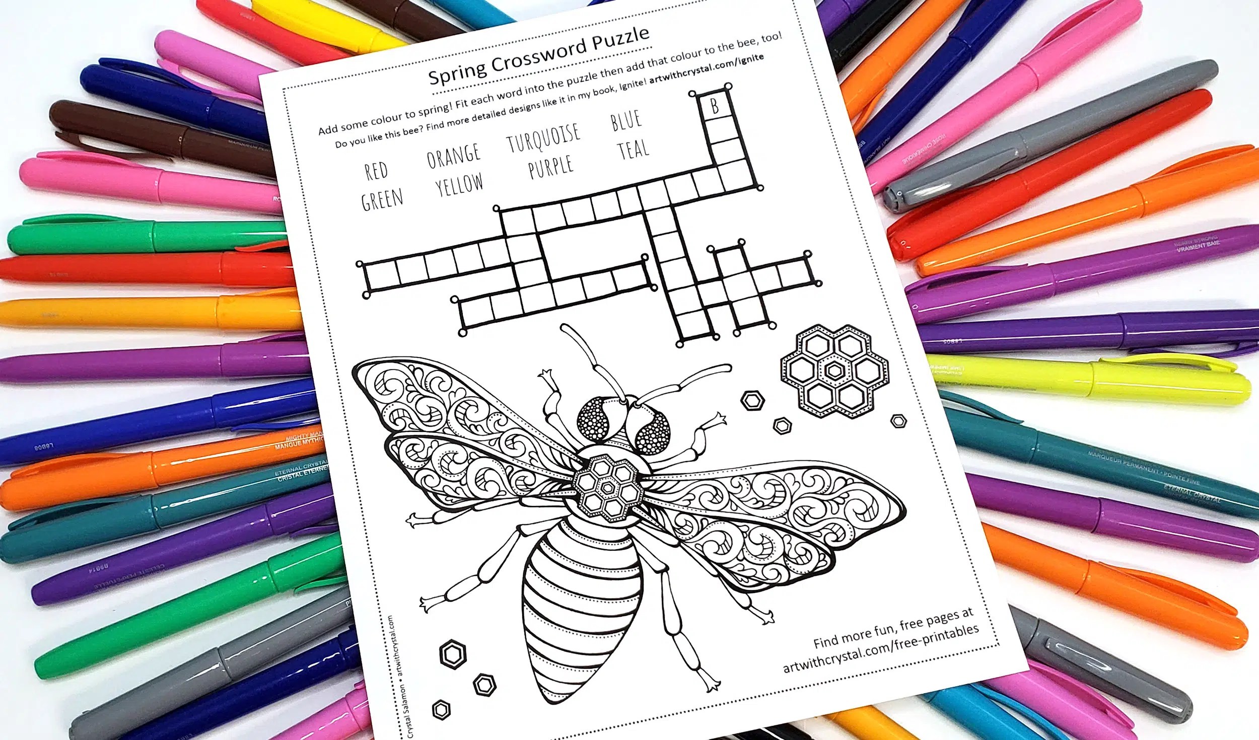 Free printable crossword puzzle bee colouring page for kids adults