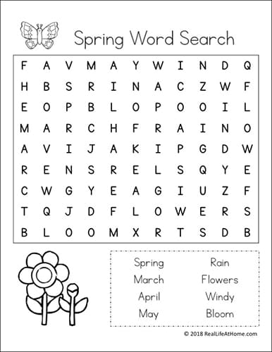 Free printable spring word search printable puzzle for kids