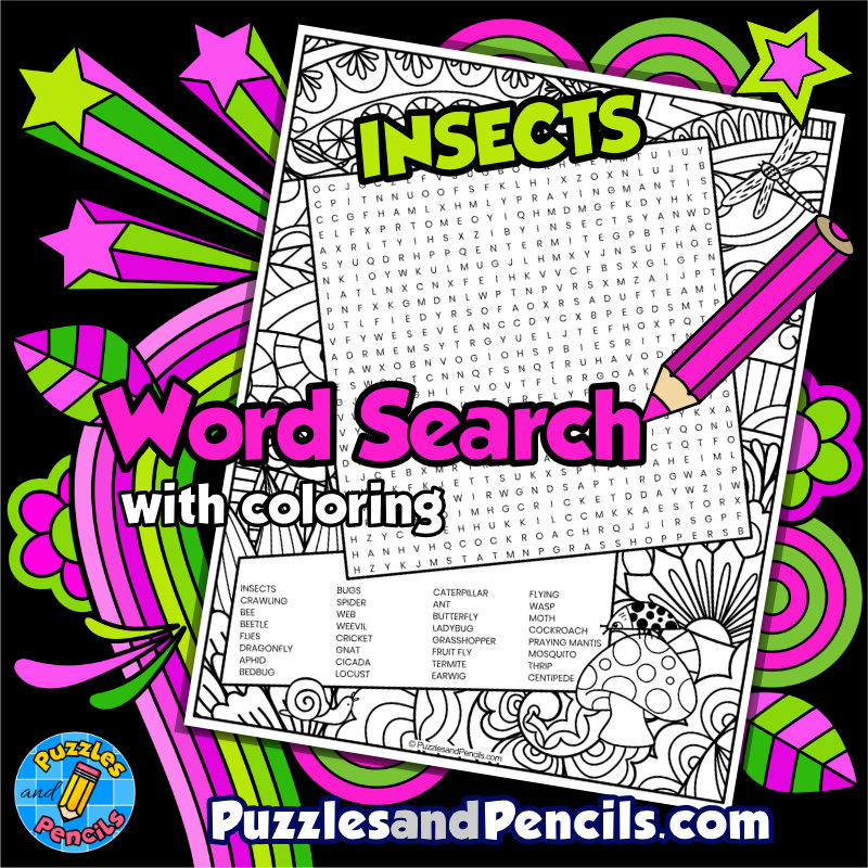 Insects word search puzzle with coloring spring wordsearch made by teachers