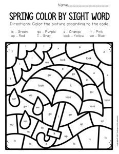 Color by sight word spring preschool worksheets