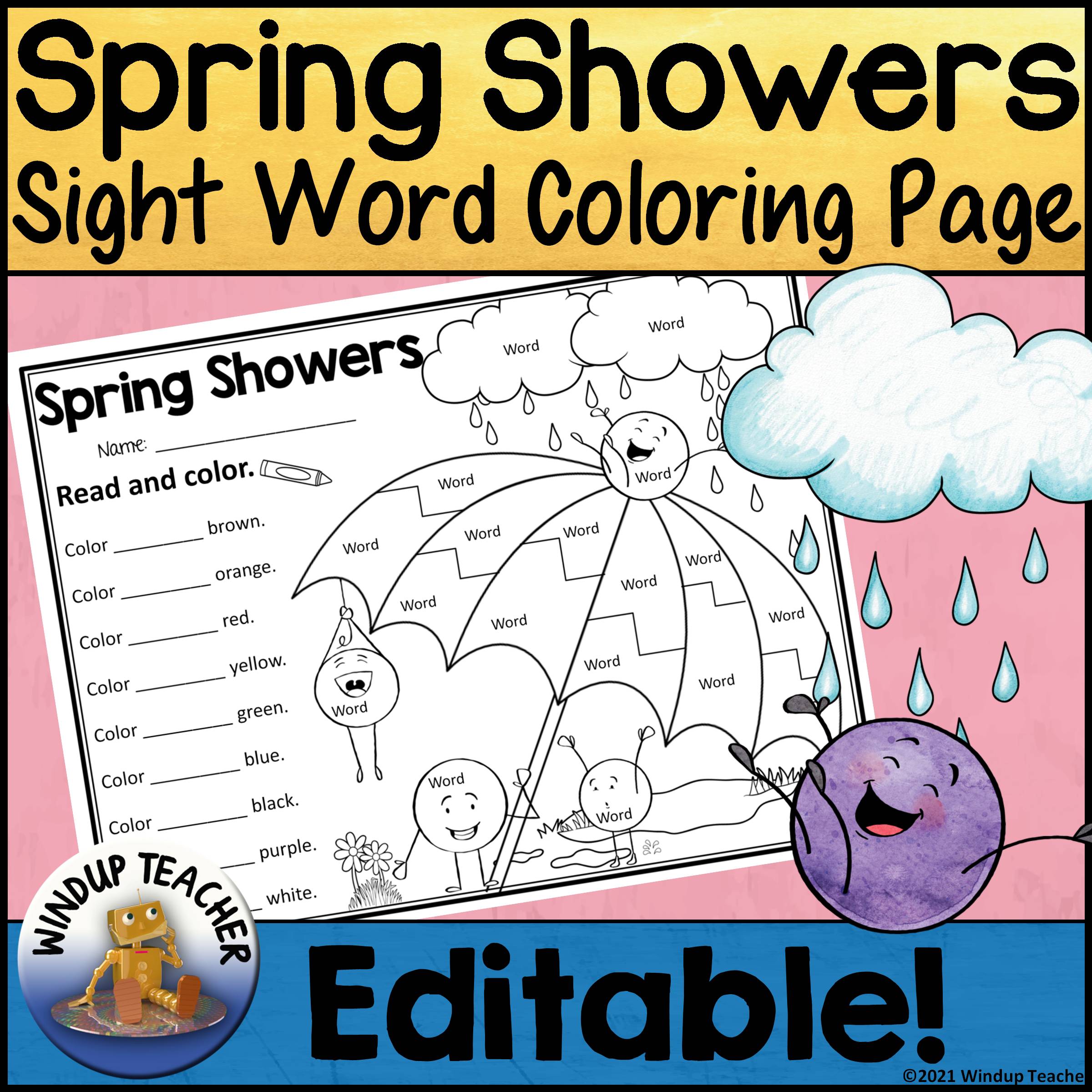 Spring color by sight word activity sheet