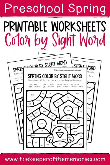 Color by sight word spring preschool worksheets