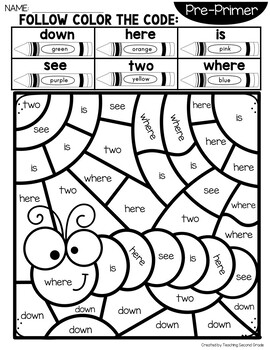 Spring color by sight word with preprimer words