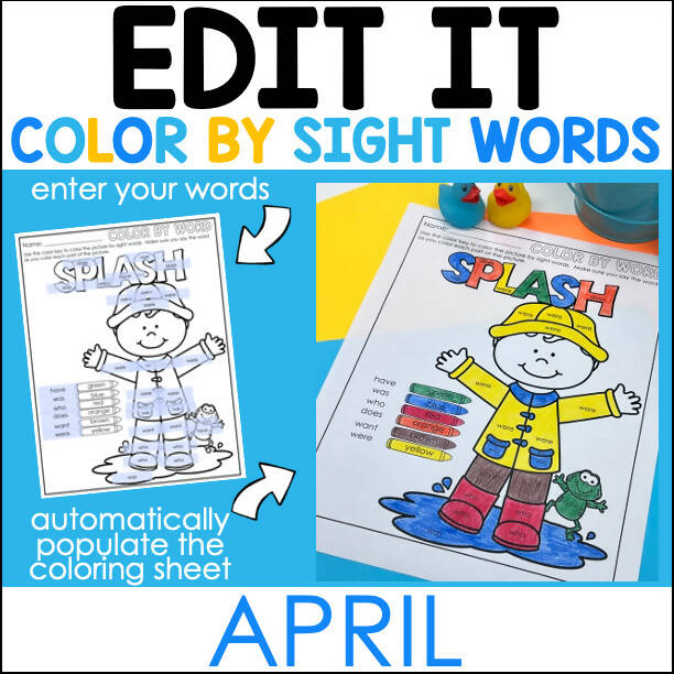 Editable color by code sight words april spring printable classroom â schoolgirl style