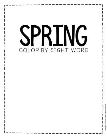 Color by sight word spring preschool worksheets