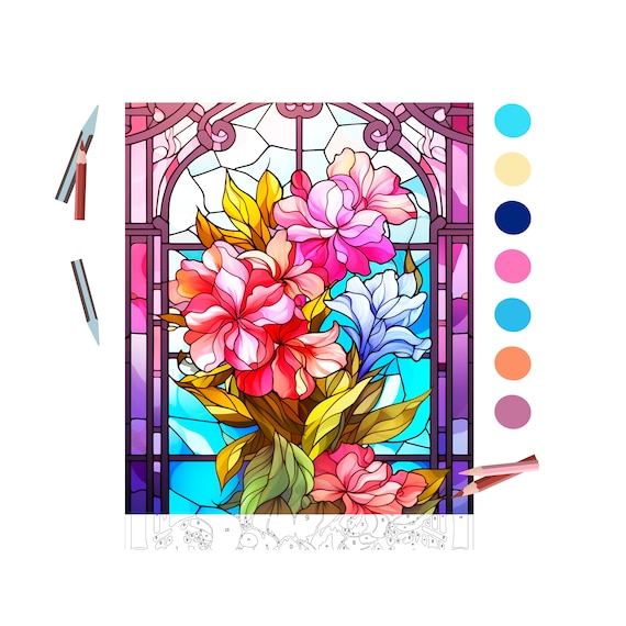 Color by number for adultpaint by number printable stained glass coloring pages sheet digital download advanced detailed book