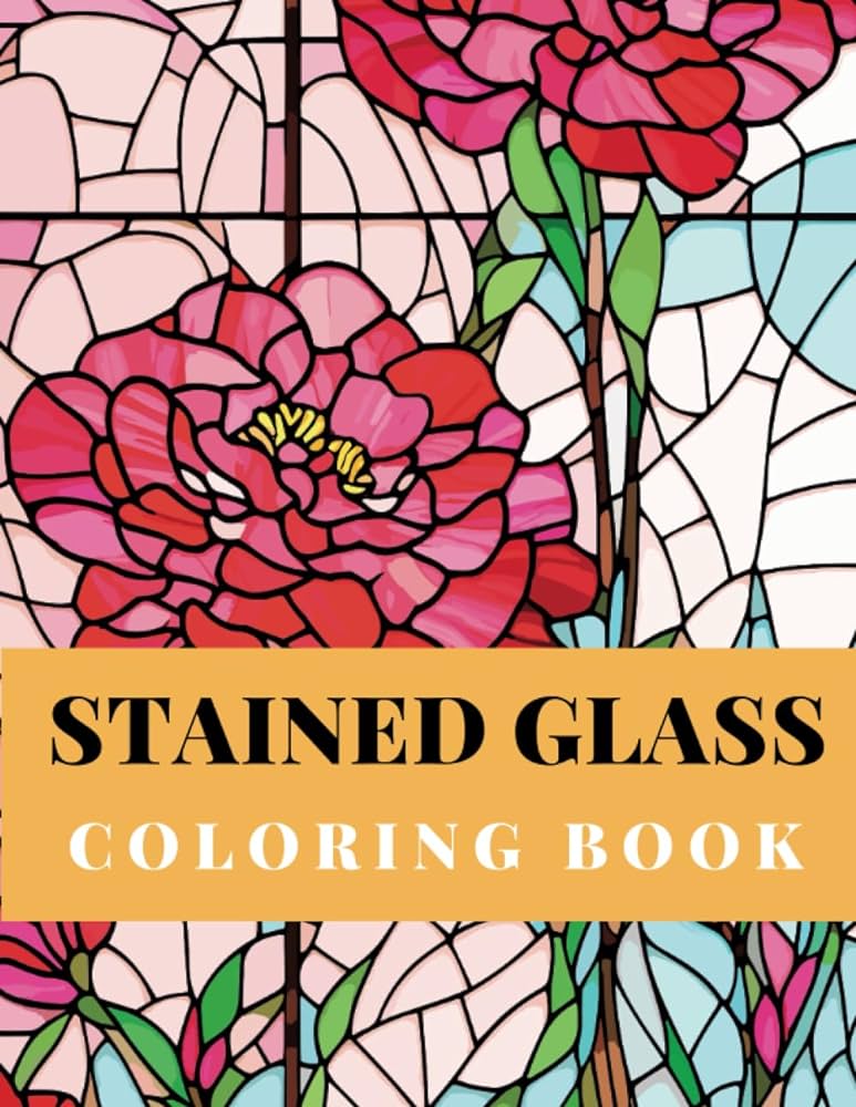 Stained glass flower coloring book for adult beautiful stained