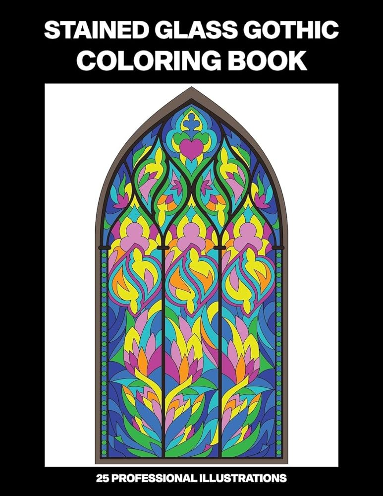 Stained glass gothic loring book easy loring book for seniors and adults professional large print illustrations for stress relief and relaxation stained glass gothic loring pages house new spring