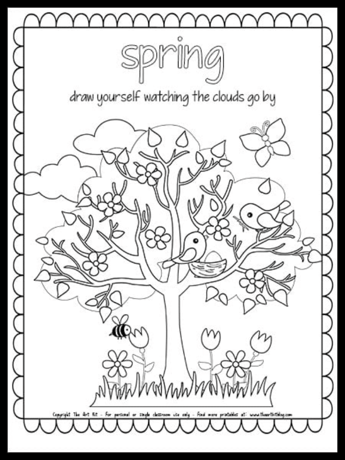 Spring time draw yourself coloring page free homeschool deals