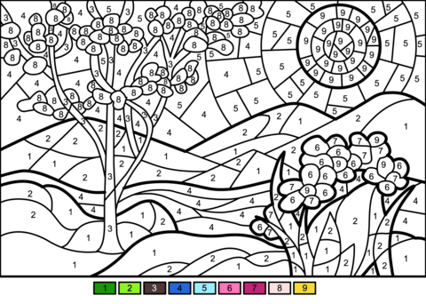 Spring color by number free printable coloring pages