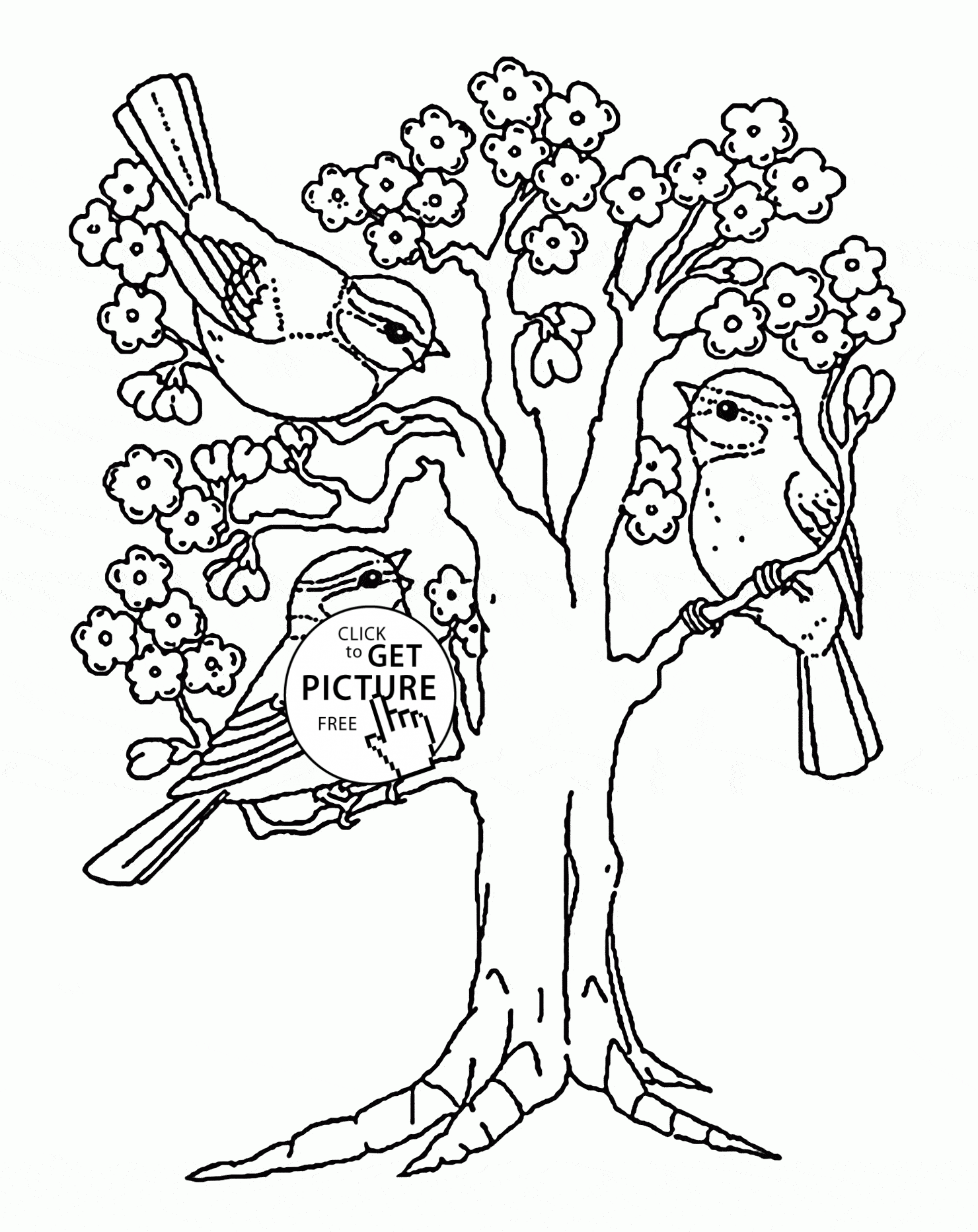 Spring blooming tree coloring page for kids seasons coloring pages printables free