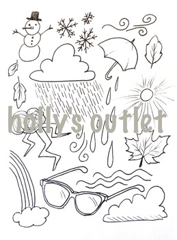 Seasons coloring page clipart editable page weather fall winter spring summer