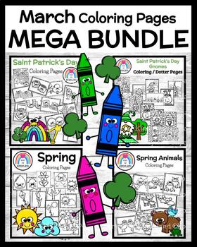 March coloring pages mega bundle saint patricks spring weather animals