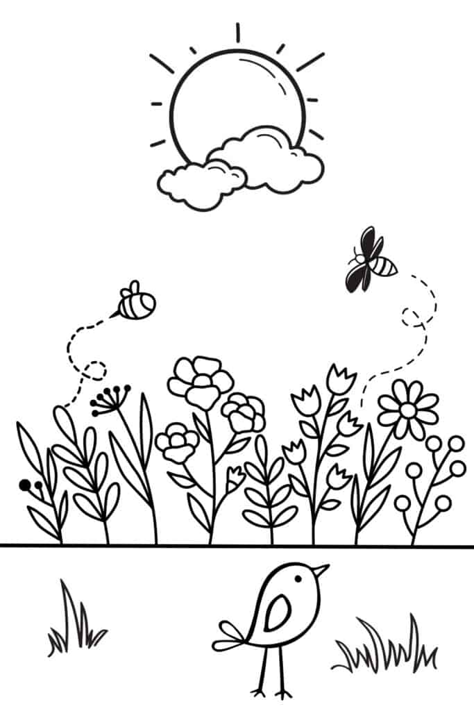 Free spring coloring pages for kids and adults