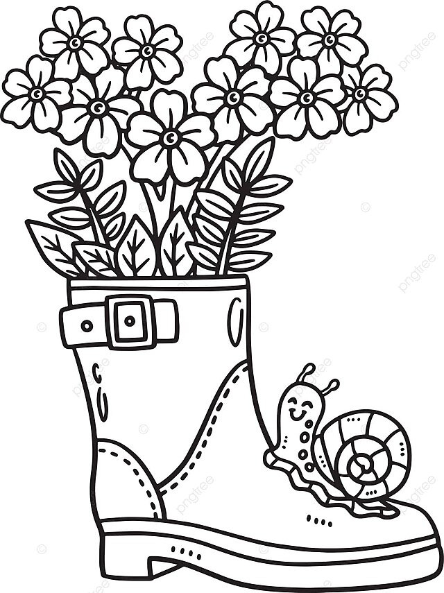 Spring boot planter isolated coloring page vector season warm weather vector plant drawing sea drawing war drawing png and vector with transparent background for free download