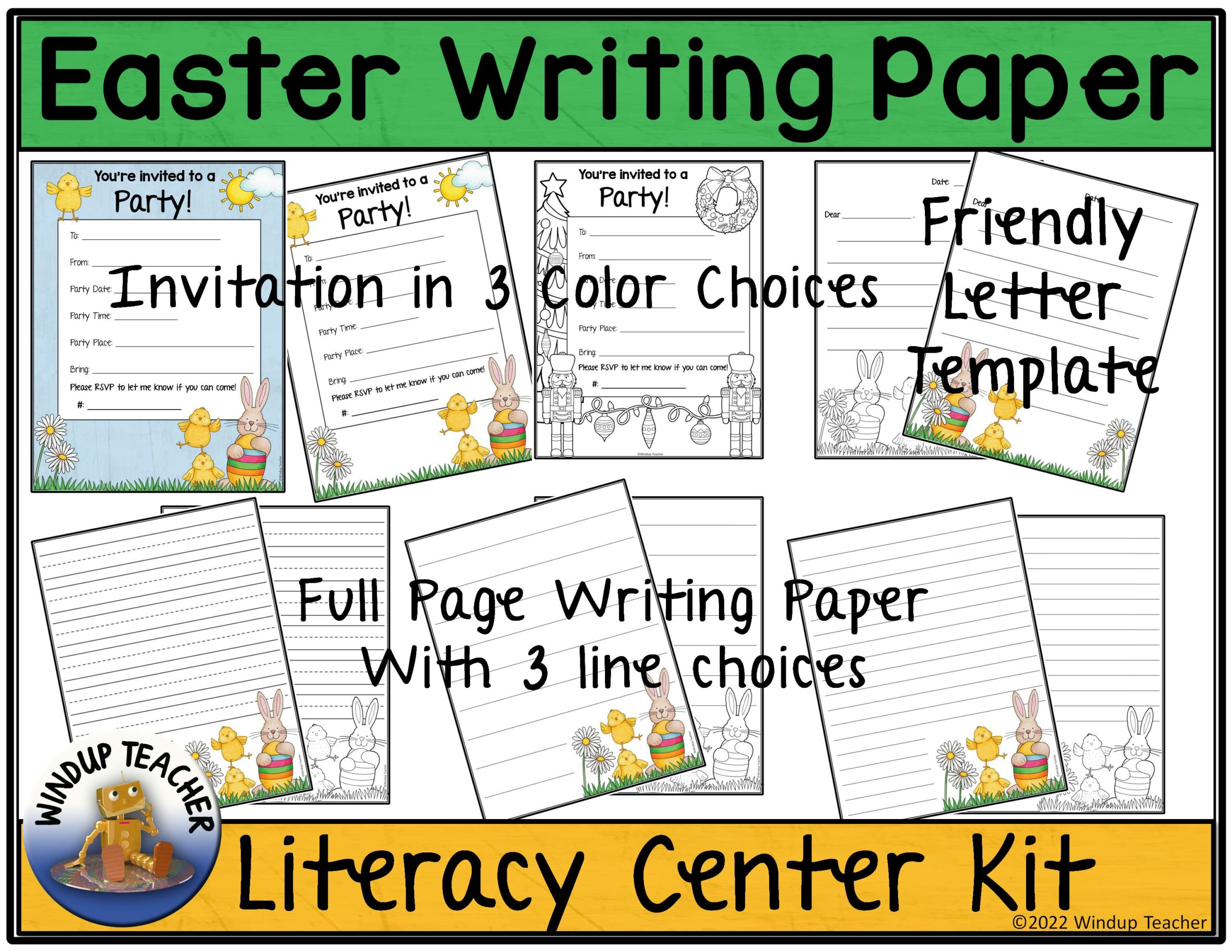 Easter spring writing paper color and bw made by teachers