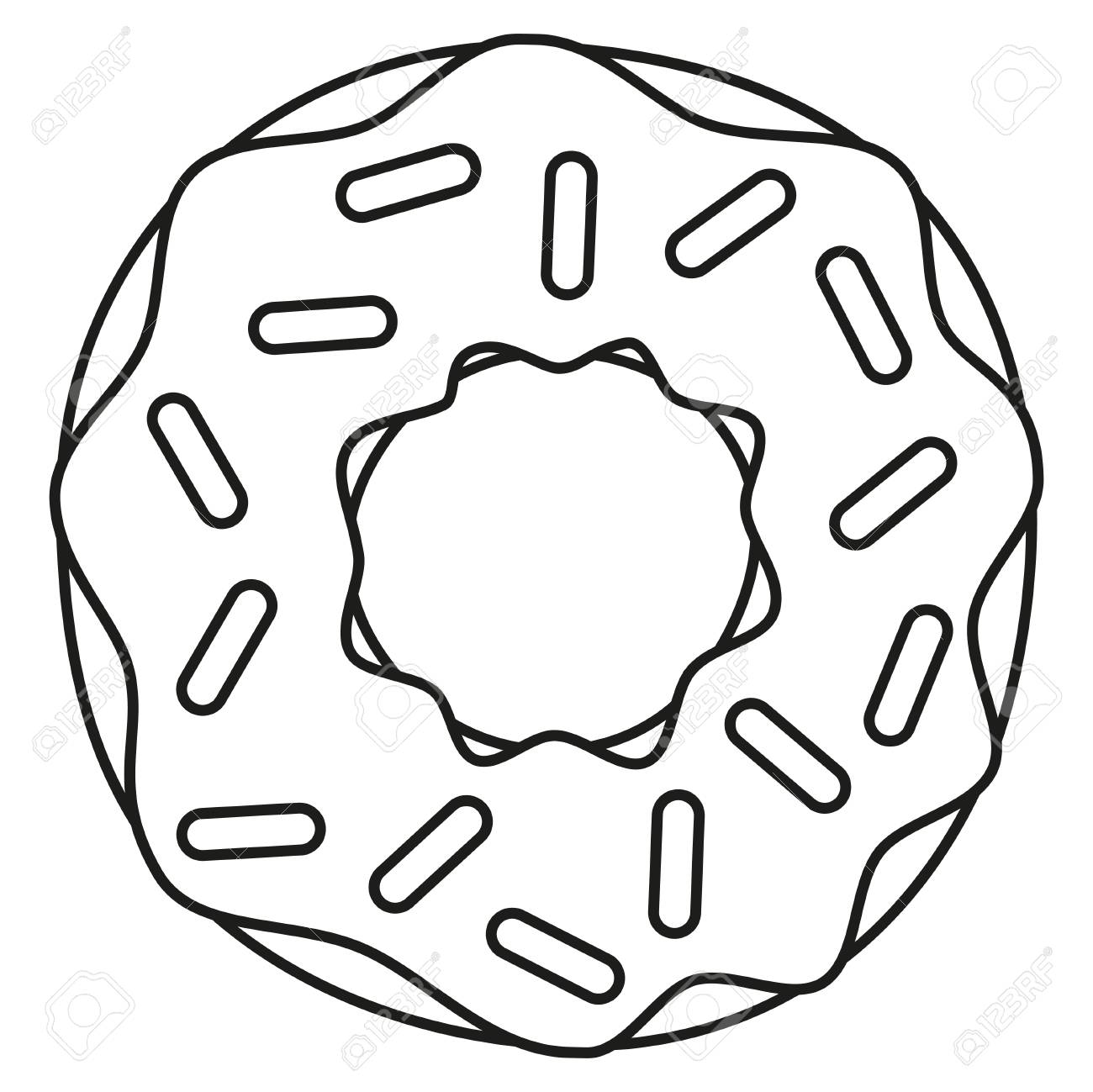 Line art black and white donut coloring page for adults and kids sweet food vector illustration for icon sticker sign patch certificate badge gift card label poster banner flayer invitation royalty free
