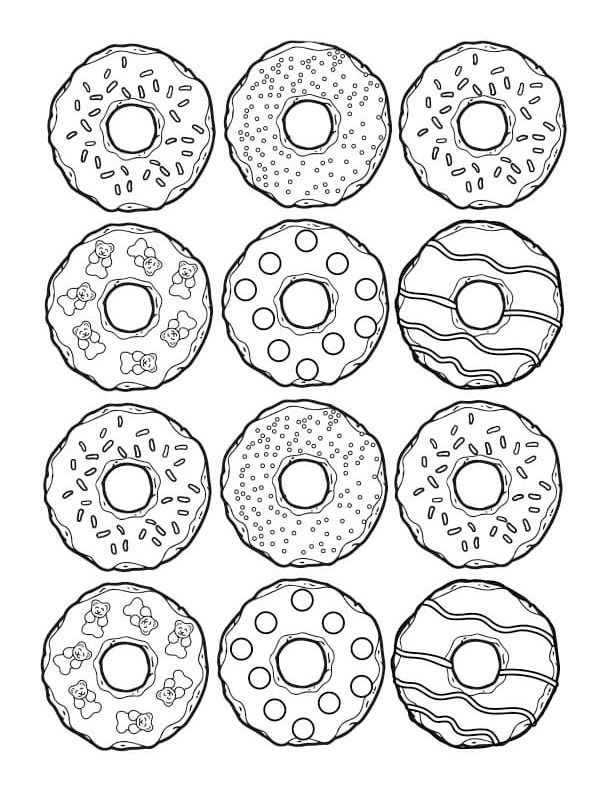 Donuts with chocolate and sprinkles coloring pages for kids kleurplaten kleurboek gemakkelijke doodles