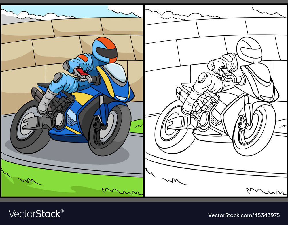 Motorcycle racing coloring page royalty free vector image