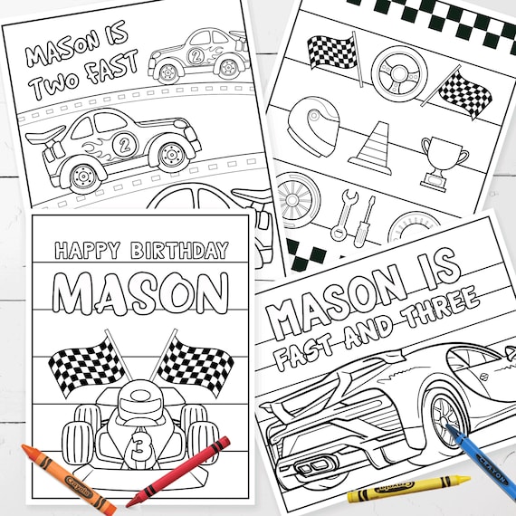 Editable race car party coloring pages race car coloring sheets activity sheets designs x corjl template instant download