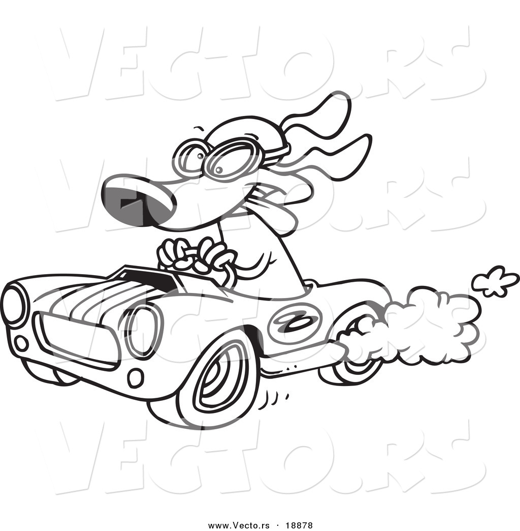 R of a cartoon dog racing a hot rod