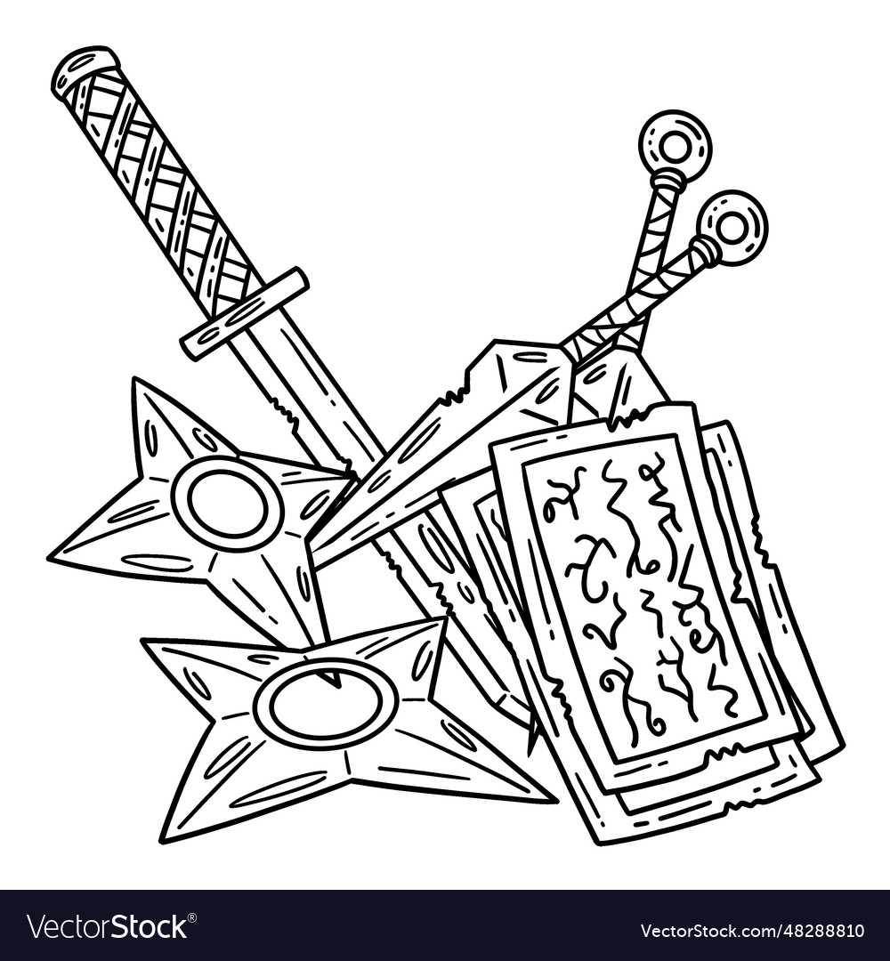 Ninja tools isolated coloring page for kids vector image