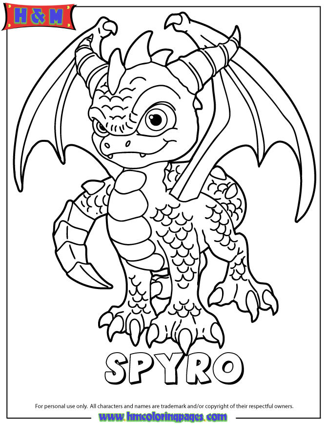 Skylanders spyros adventure magic series spyro coloring page printable for free download