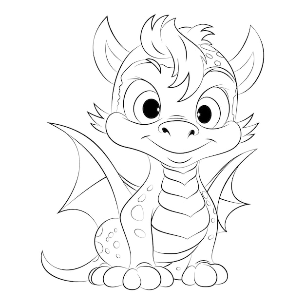 Premium vector cute dragon coloring book page for kids and adults vector illustration