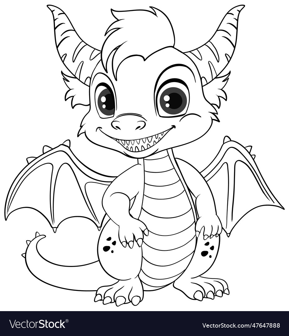 Coloring page outline of cute dragon royalty free vector