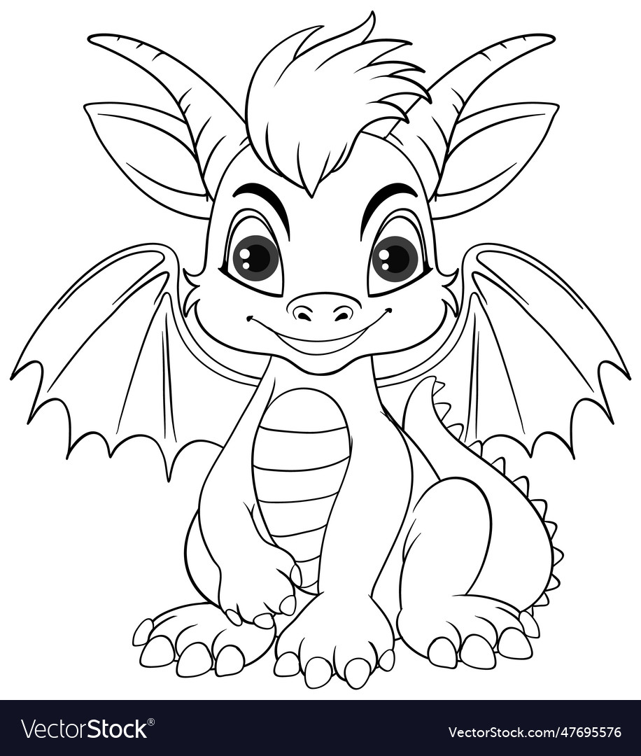 Coloring page outline of cute dragon royalty free vector