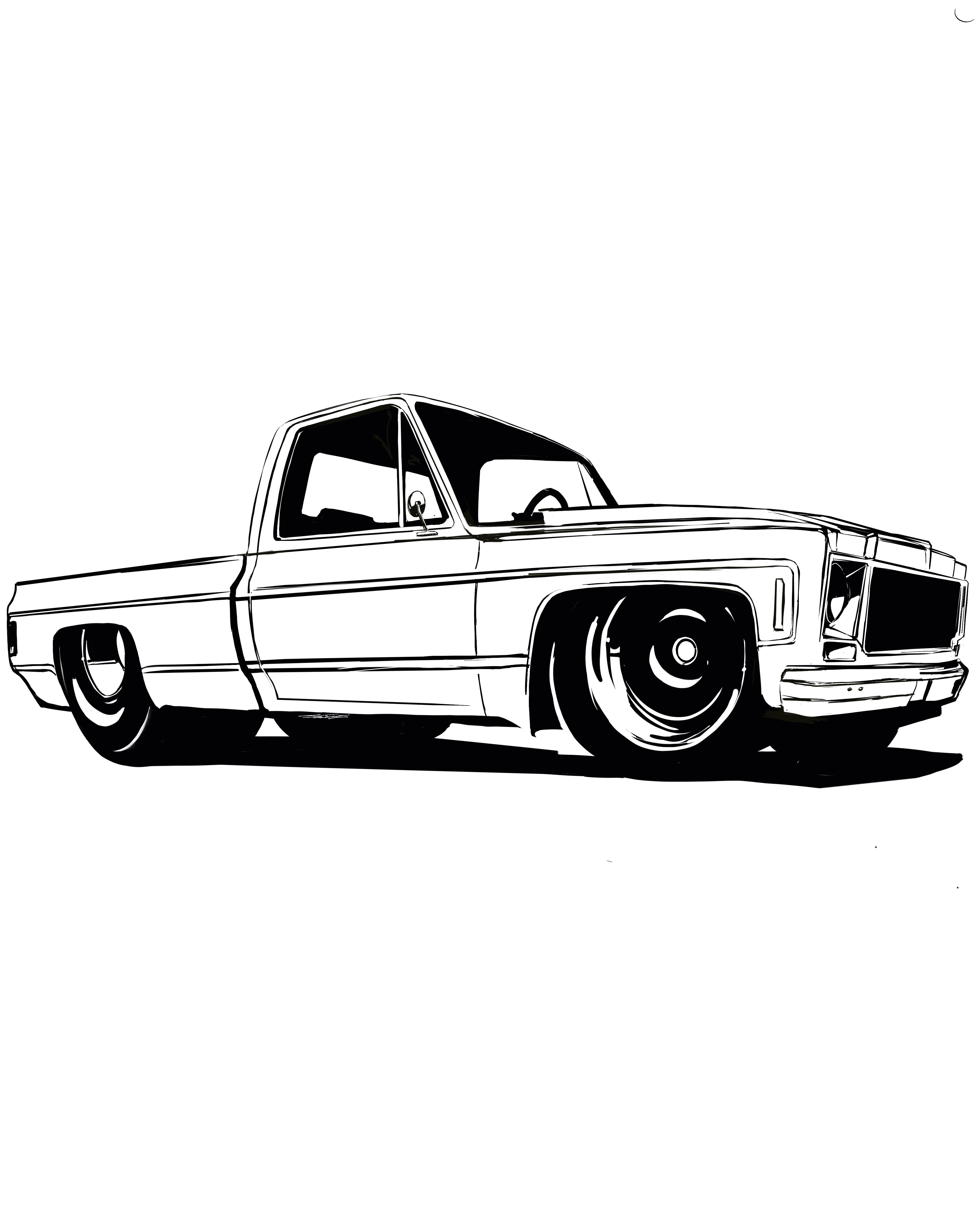 C black and white oil ink pen style by sammy james chevy trucks cool car drawings truck shirts