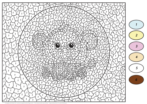 Cute monkey color by number free printable coloring pages