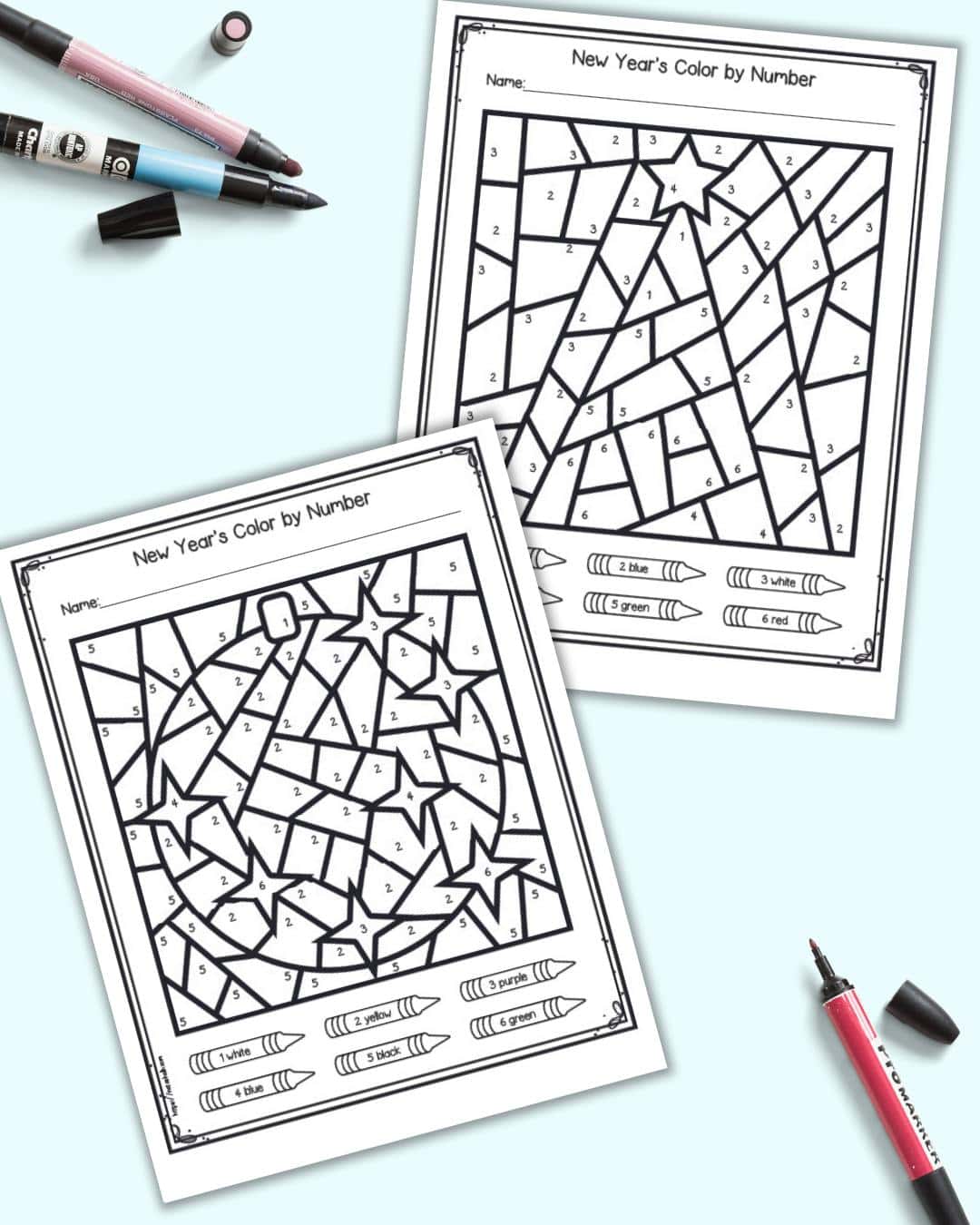 Free printable new years eve color by number pages