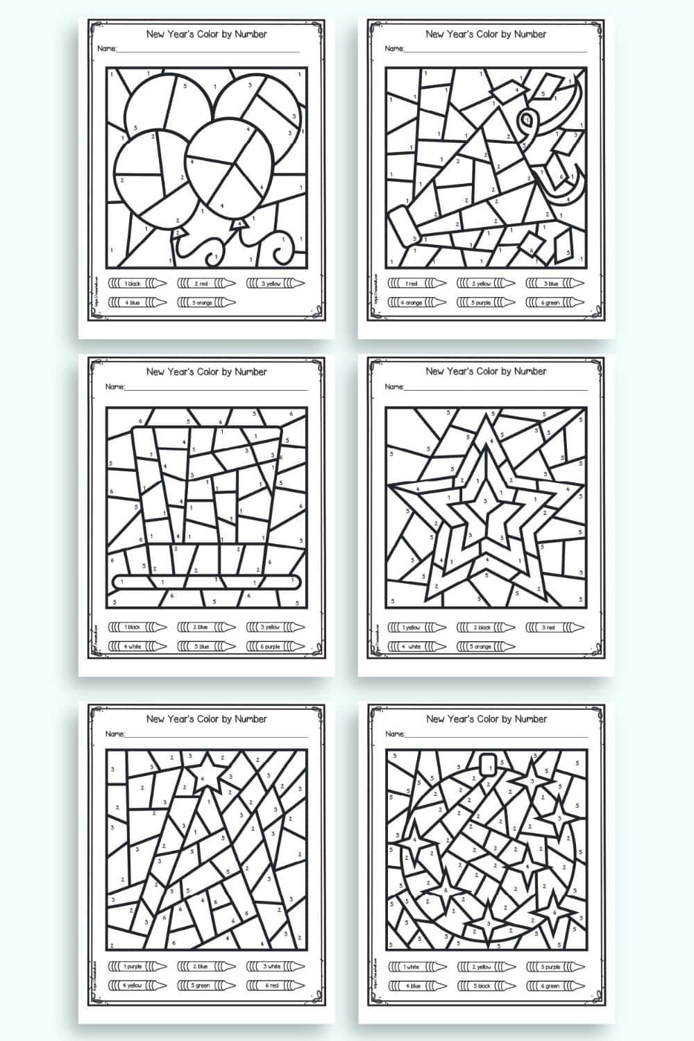 Free printable new years eve color by number pages