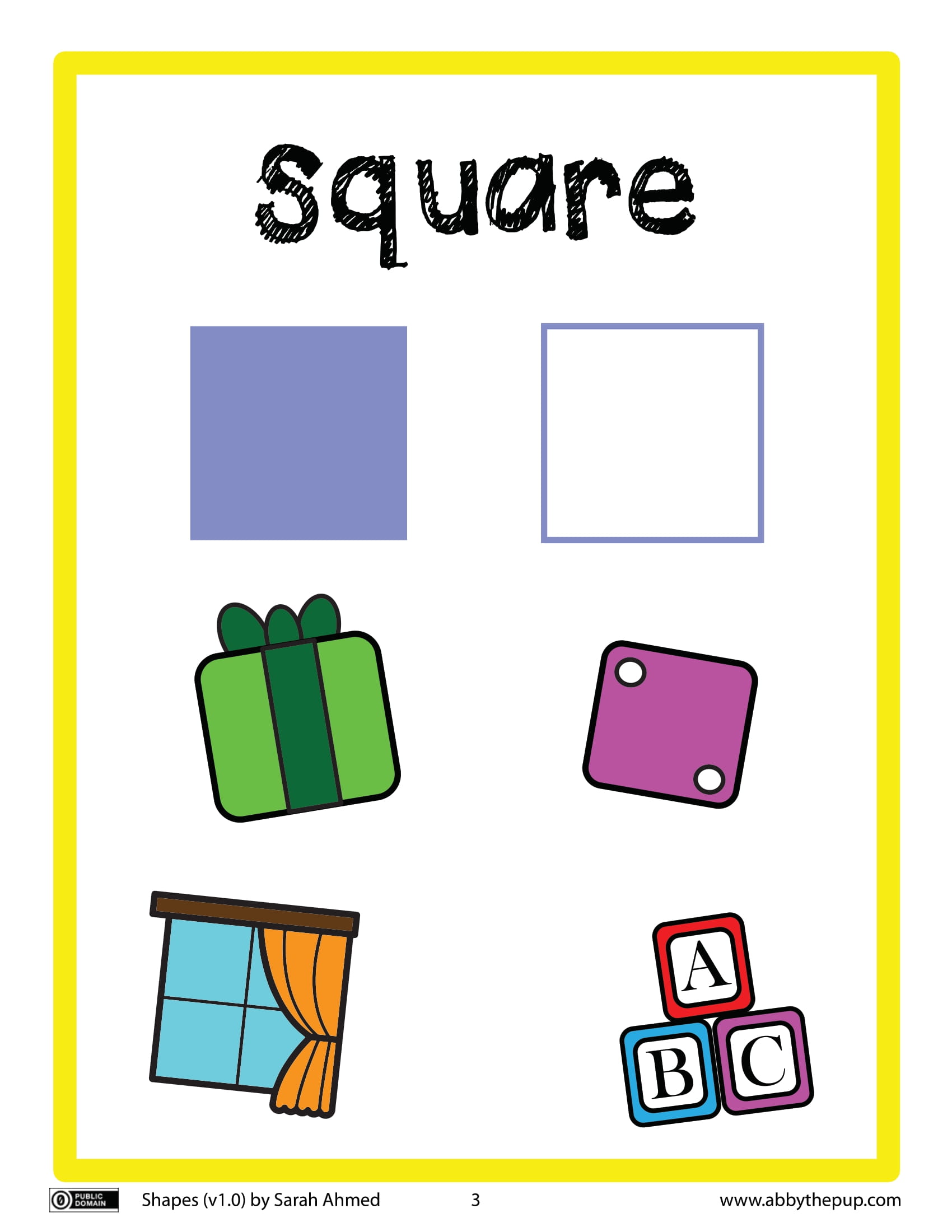 Square shapes flash card free printable papercraft templates