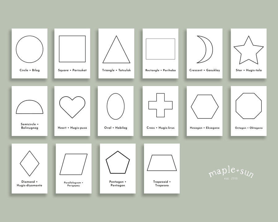 Shapes flashcards printable â maple sun