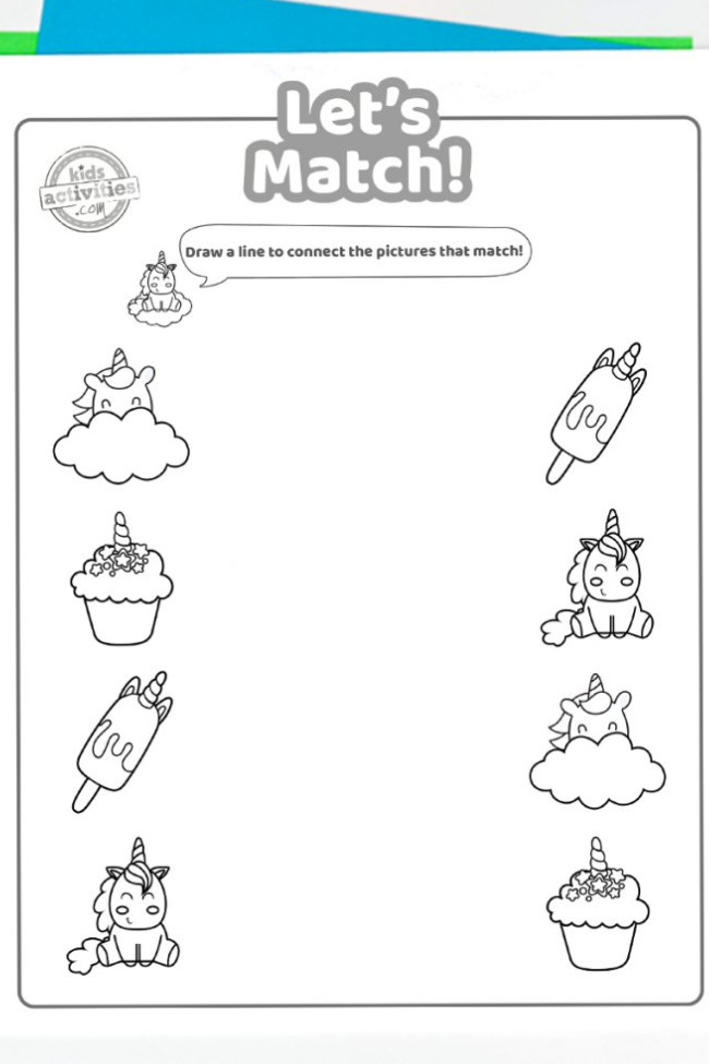 Fun printable unicorn matching worksheet for preschoolers kids activities blog