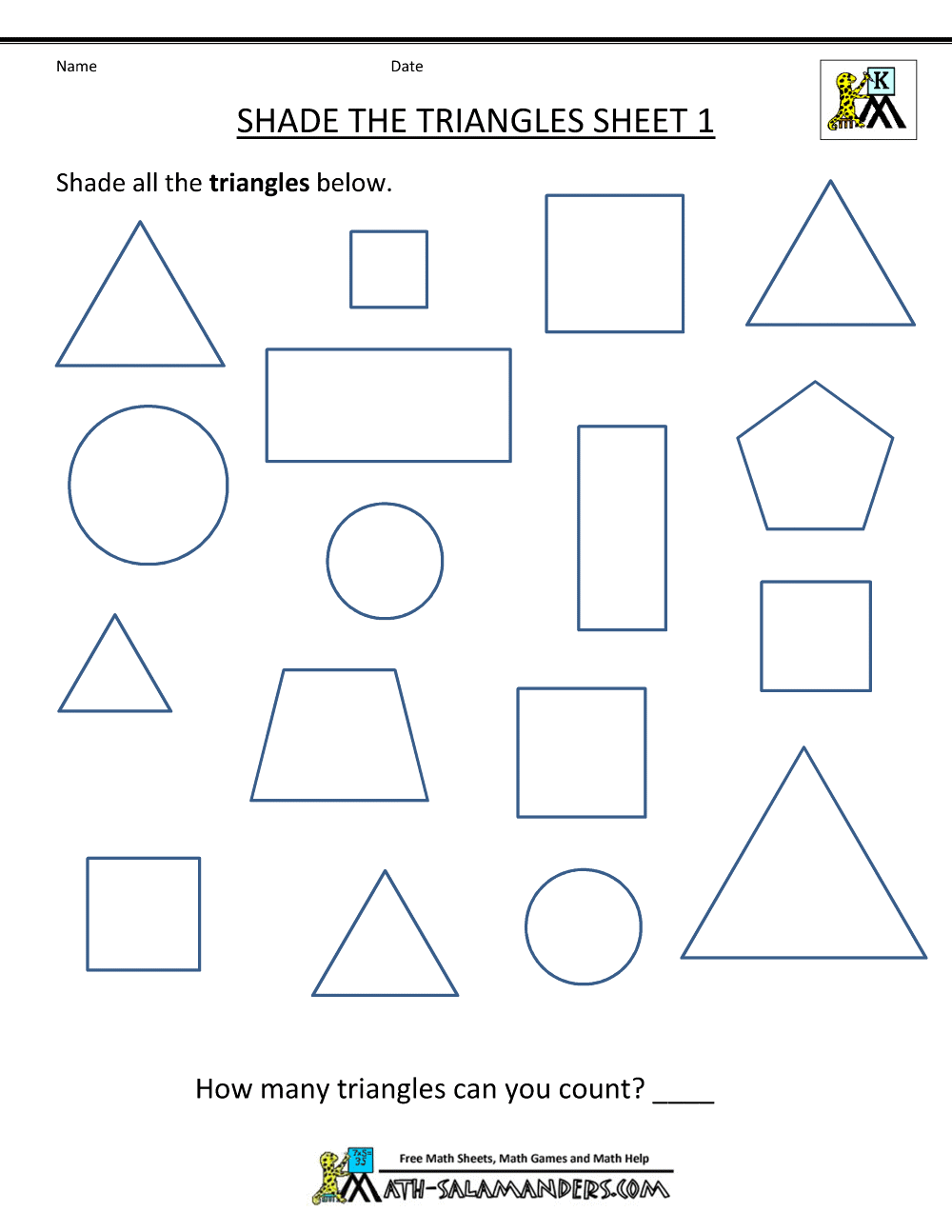 Free shape worksheets kindergarten