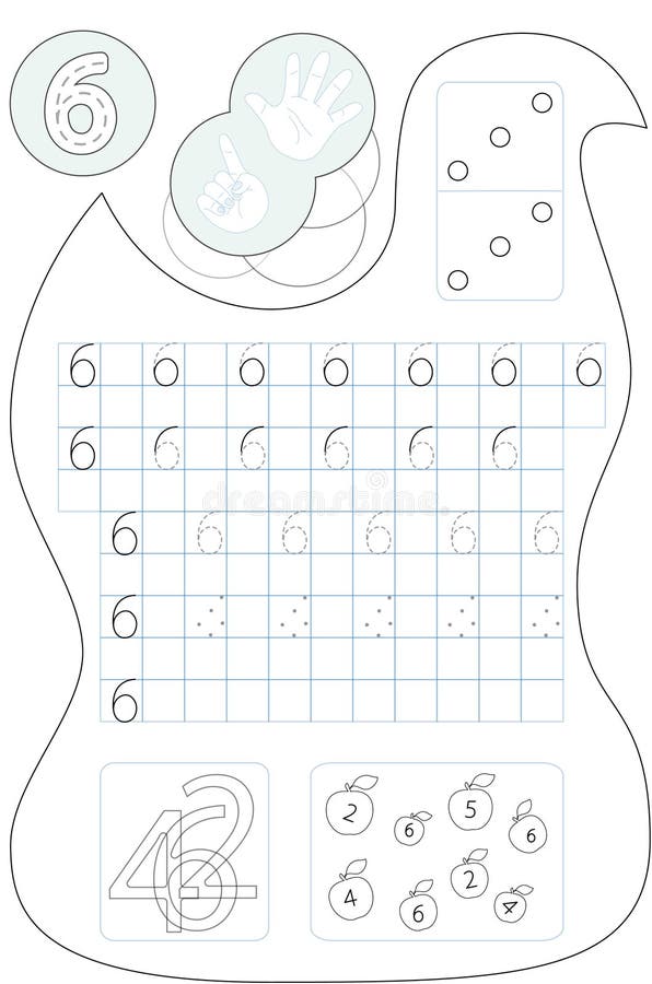 Coloring page number six printable worksheet stock vector