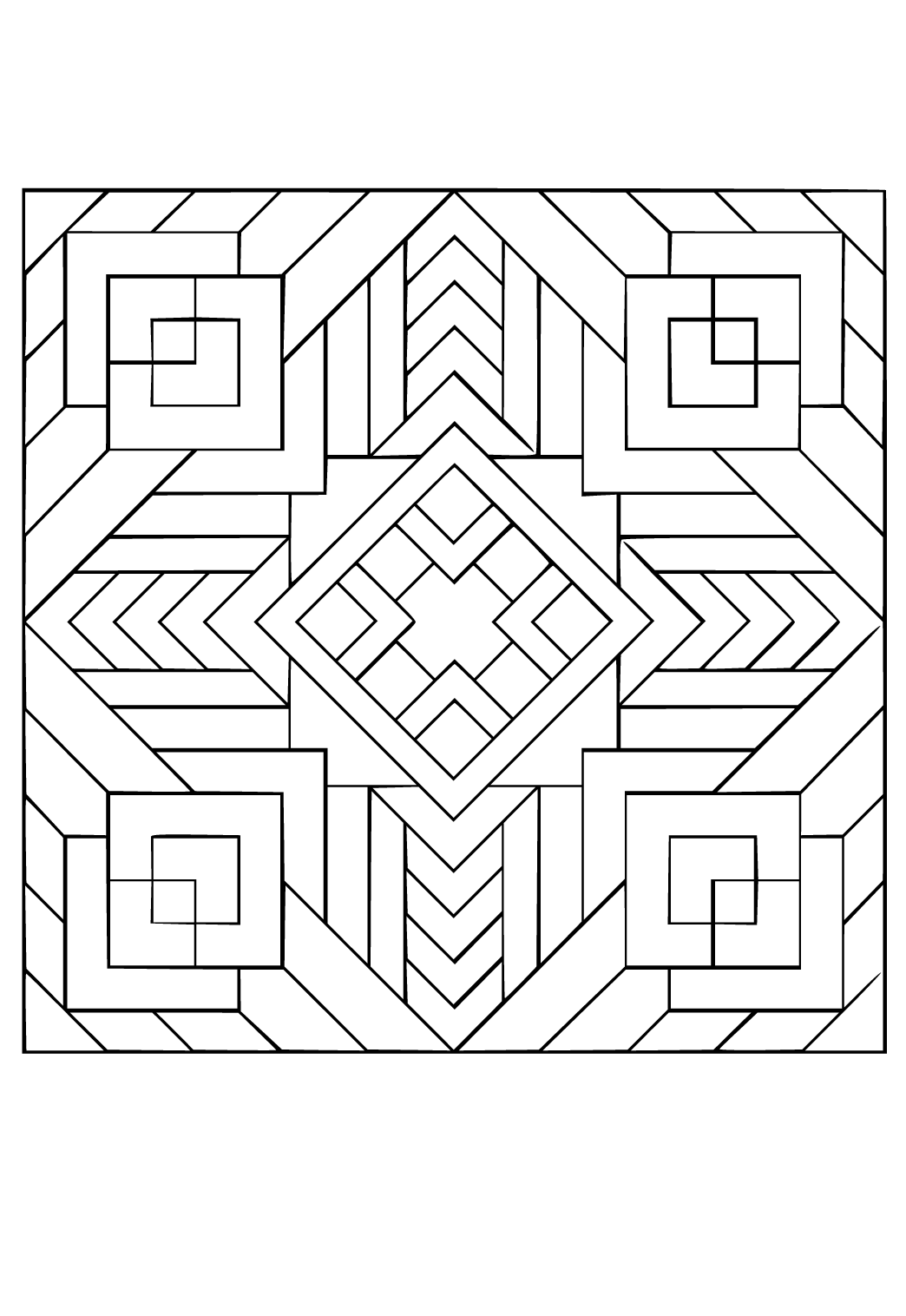 Free printable geometric square coloring page for adults and kids