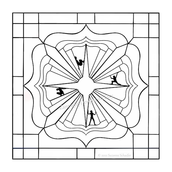 Square stained glass pattern instant download printable pdf coloring page digital file