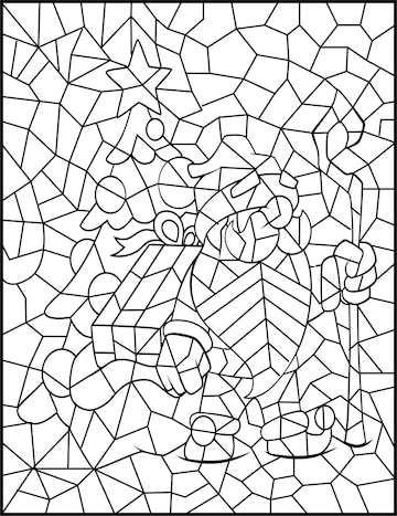 Premium vector christmas coloring page for adult and kids christmas stained glass