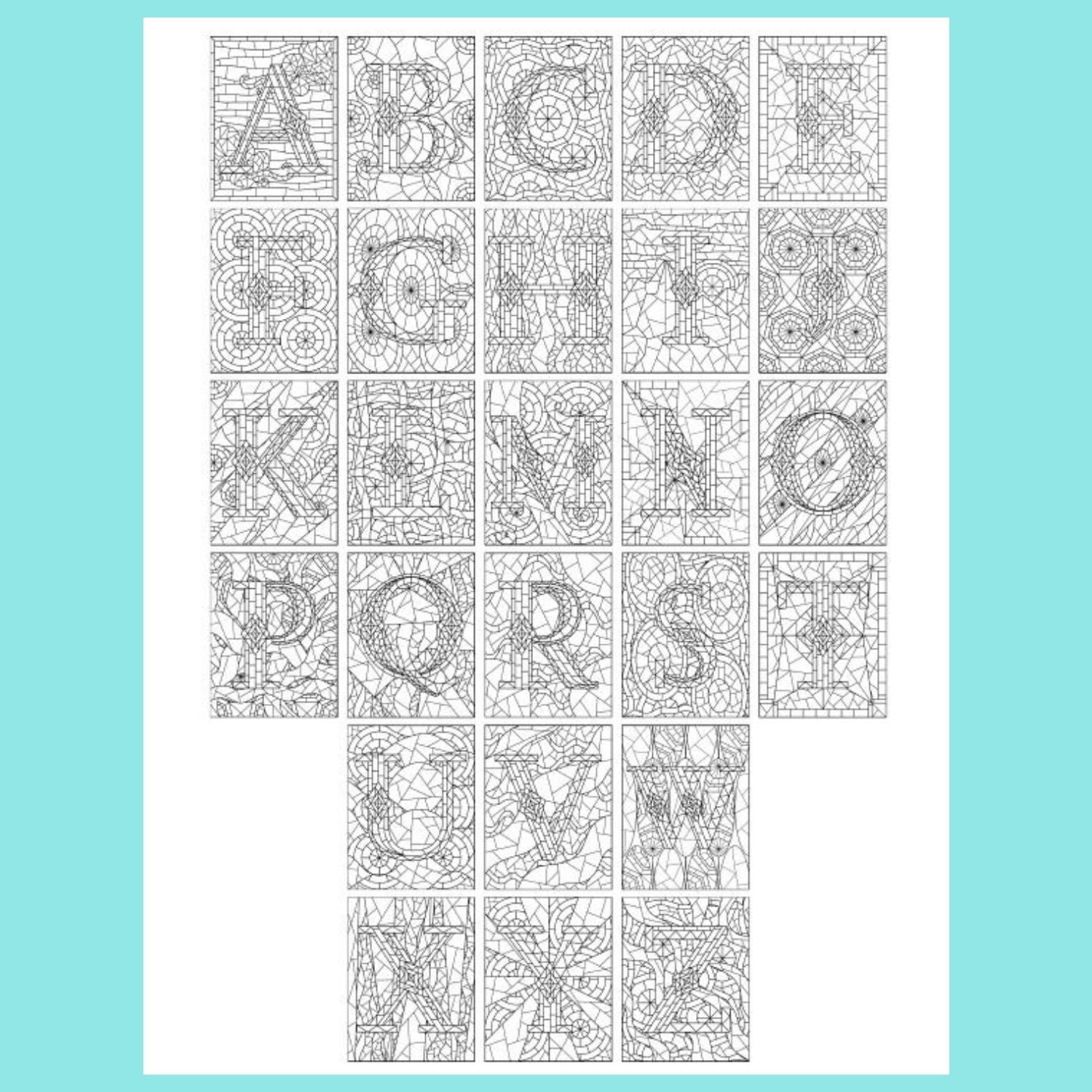 Alphabet stained glass coloring pages â blessed be boutique