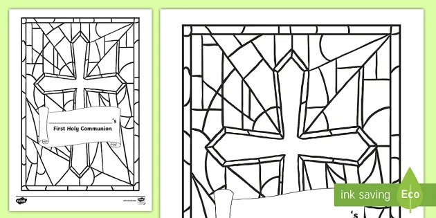 Stained glass cross name banner colouring page