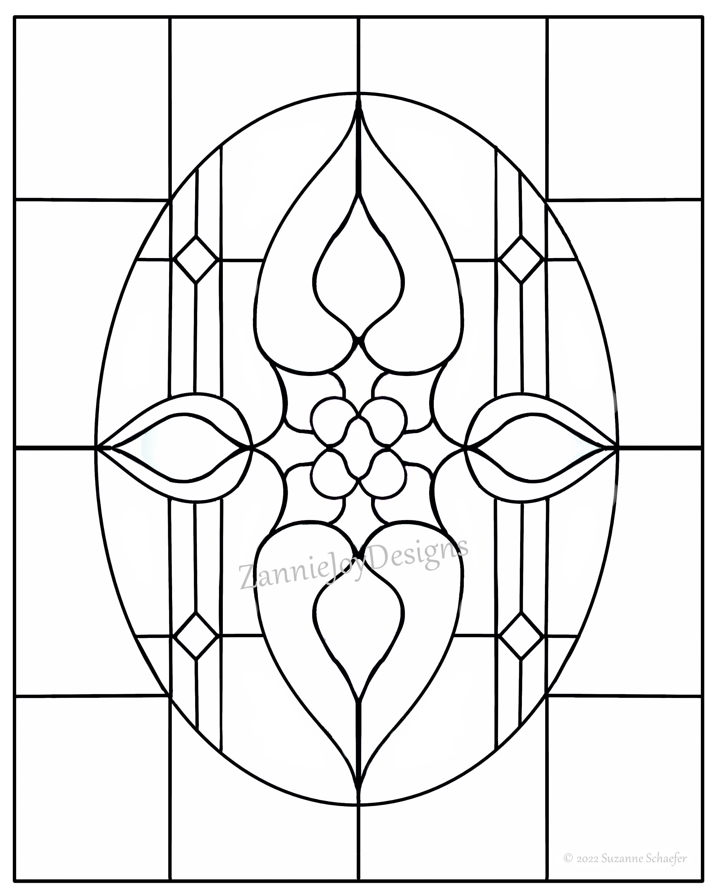 Stained glass pattern instant download printable pdf coloring page digital file instant download