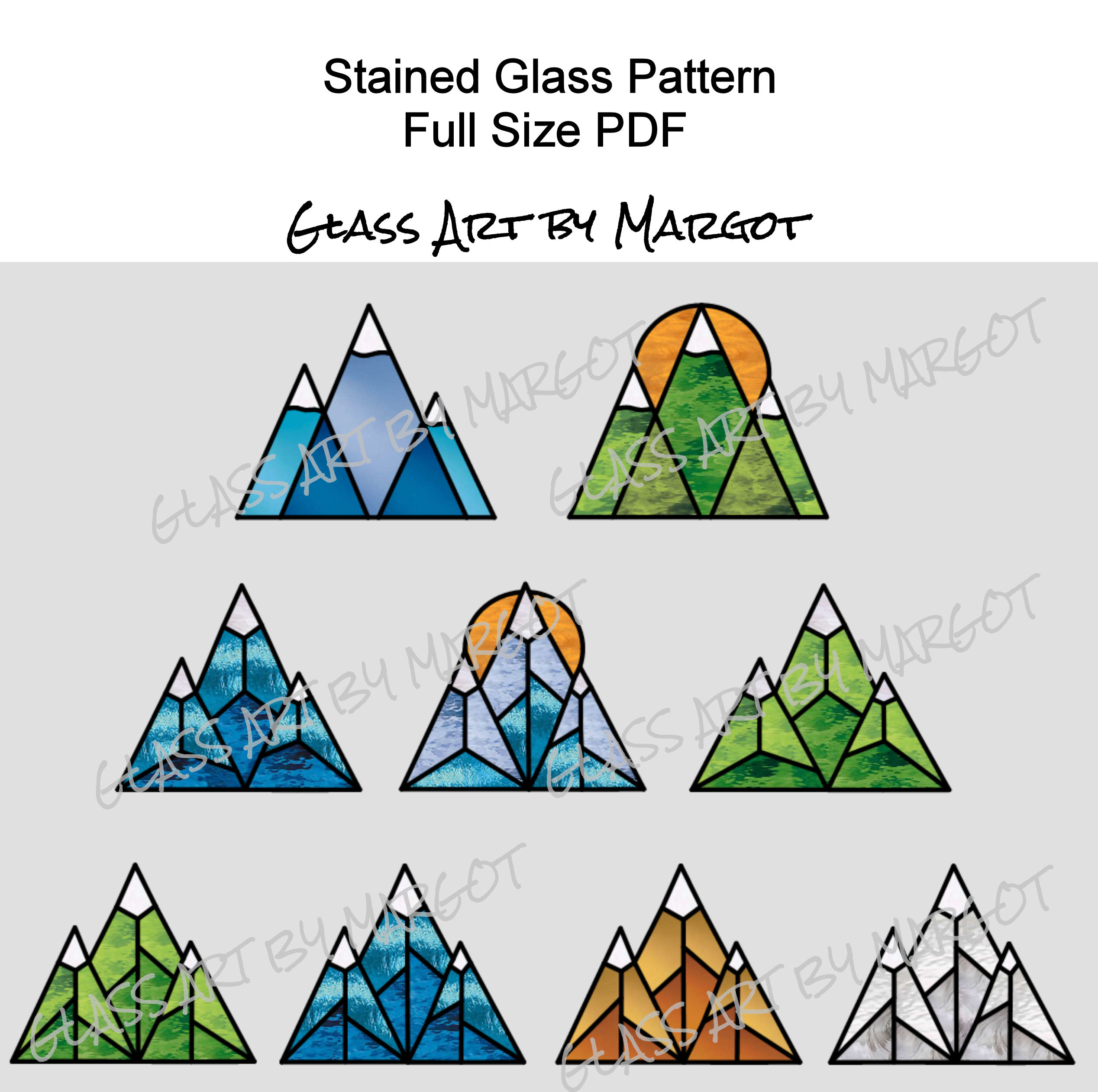 Stained glass mountains suncatcher pattern glass art by margot