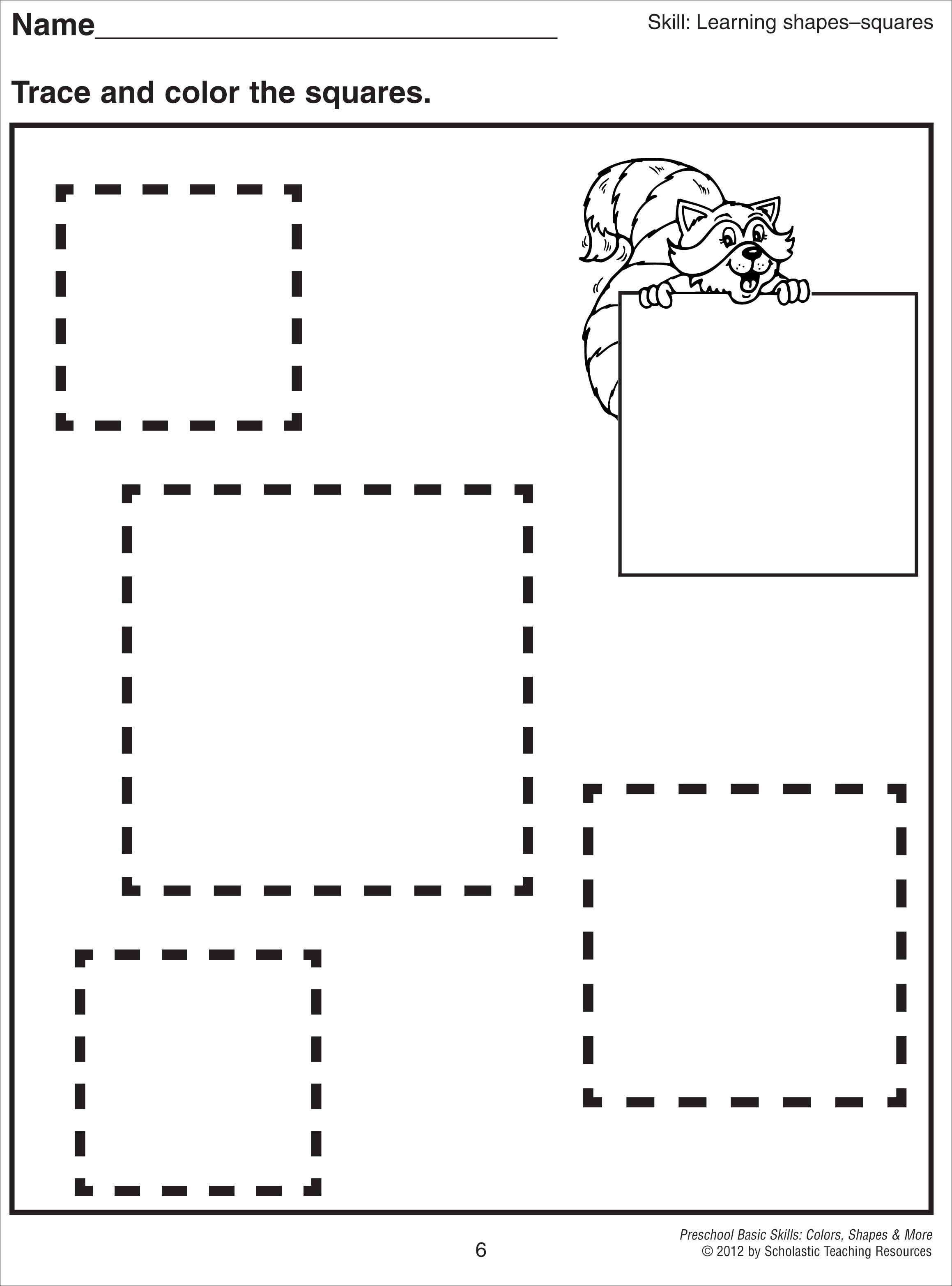 Squares preschool basic skills shapes math subject tracing worksheets preschool tracing worksheets preschool tracing