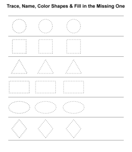 Shape tracing and coloring practice sheets playing learning